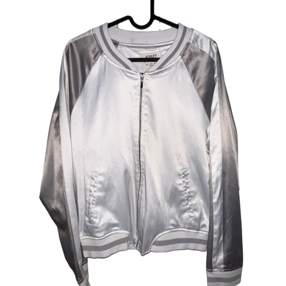 White/Grey Sheen Bomber Jacket - Ashley by 26 International - Women’s Large